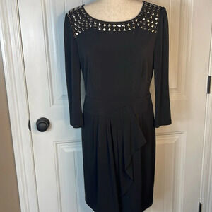 Gianni Bini studded black knit/faux wrap dress size L/8 (LBD)